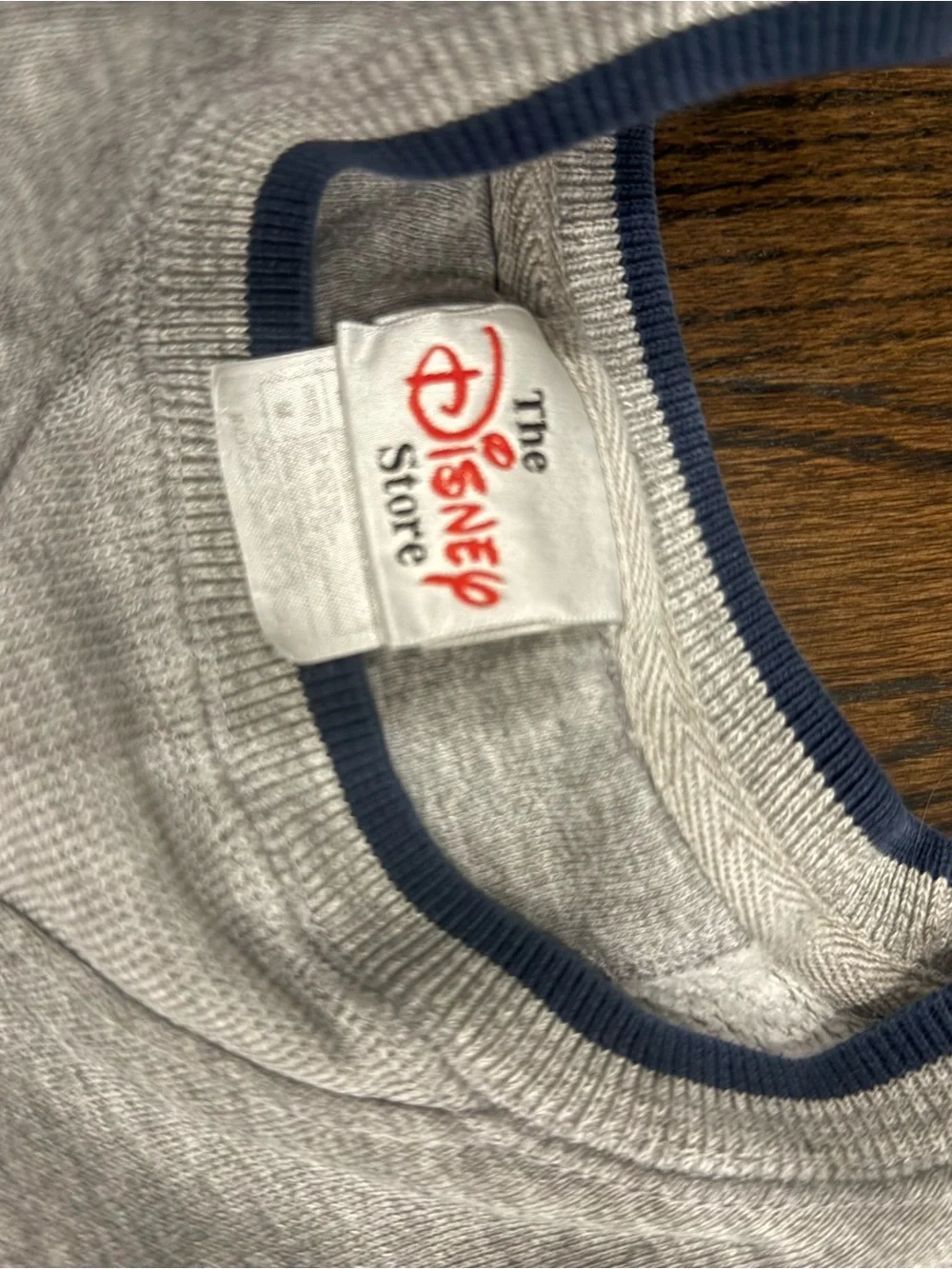 Disney Men’s Gray Crewneck Sweater with Navy Trim